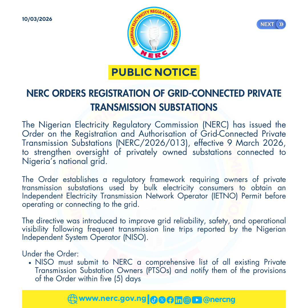 NERC ORDERS REGISTRATION OF GRID-CONNECTED PRIVATE TRANSMISSION SUBSTATIONS